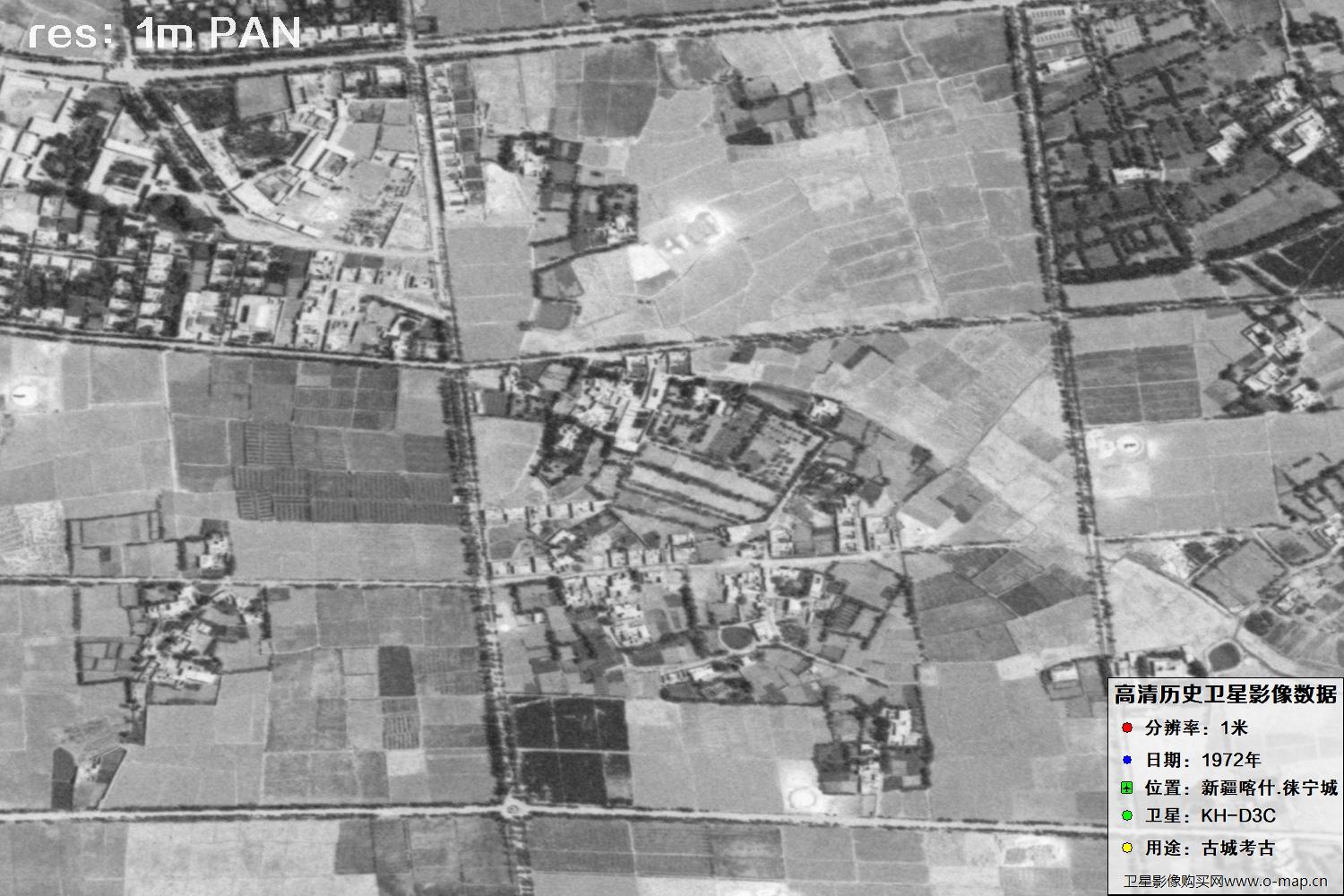 KeyHole锁眼卫星拍摄的新疆赖宁古城1972年历史卫星图像