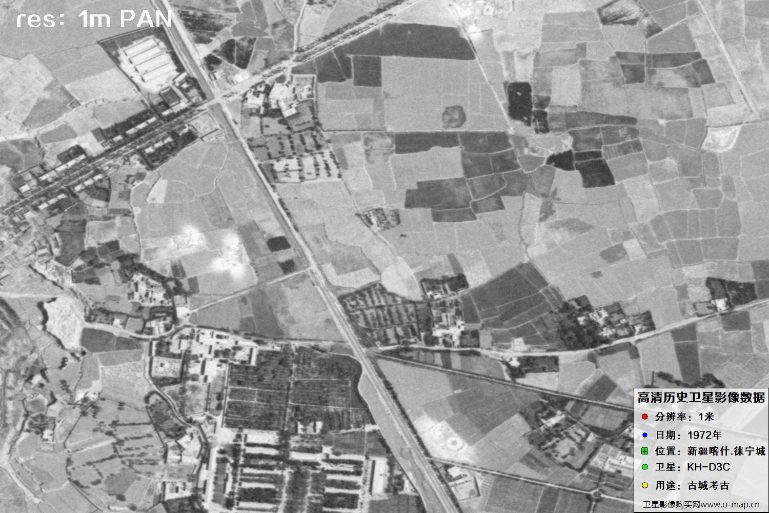 KeyHole锁眼卫星拍摄的新疆赖宁古城1972年历史卫星图像