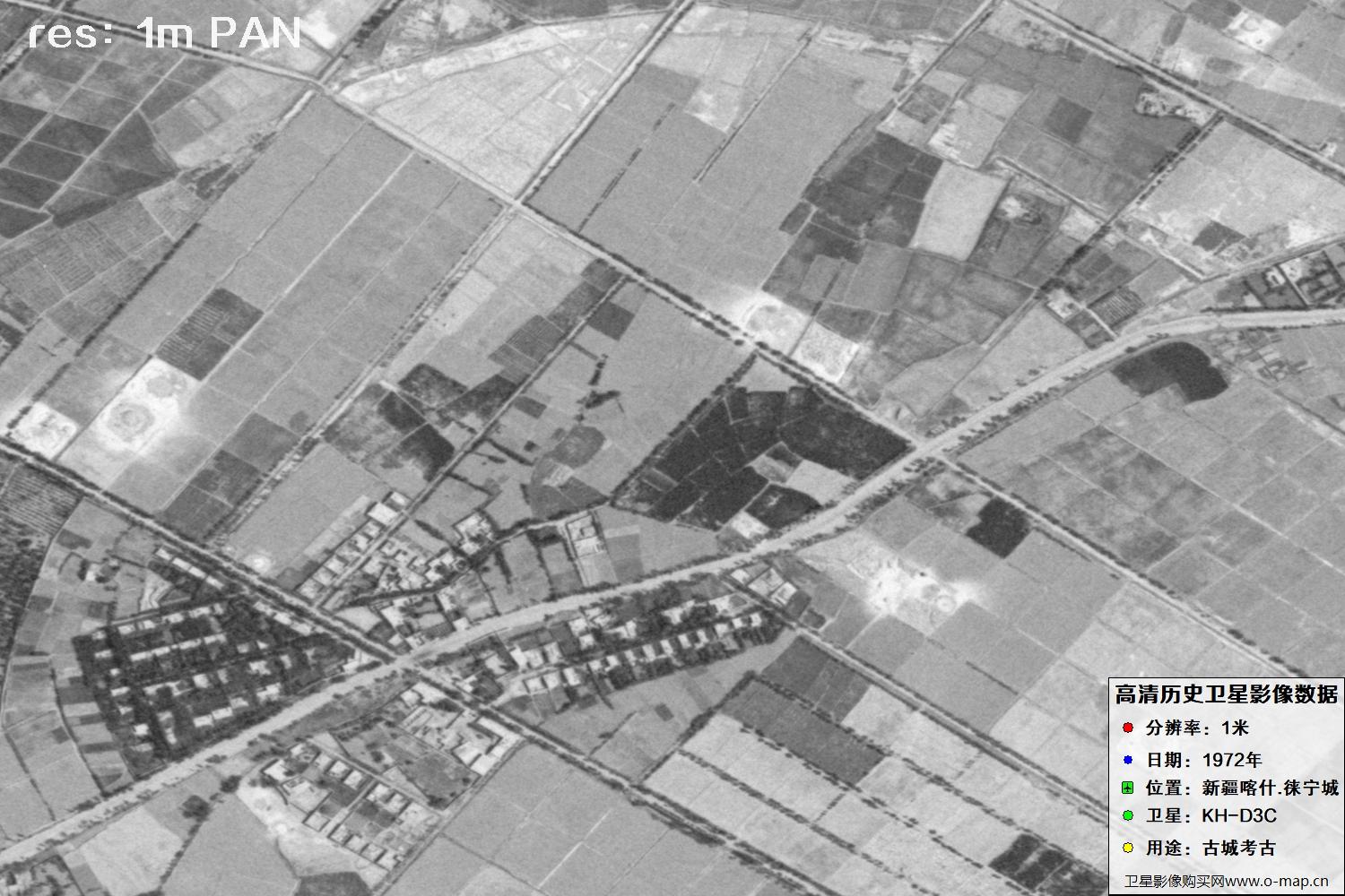 KeyHole锁眼卫星拍摄的新疆赖宁古城1972年历史卫星图像