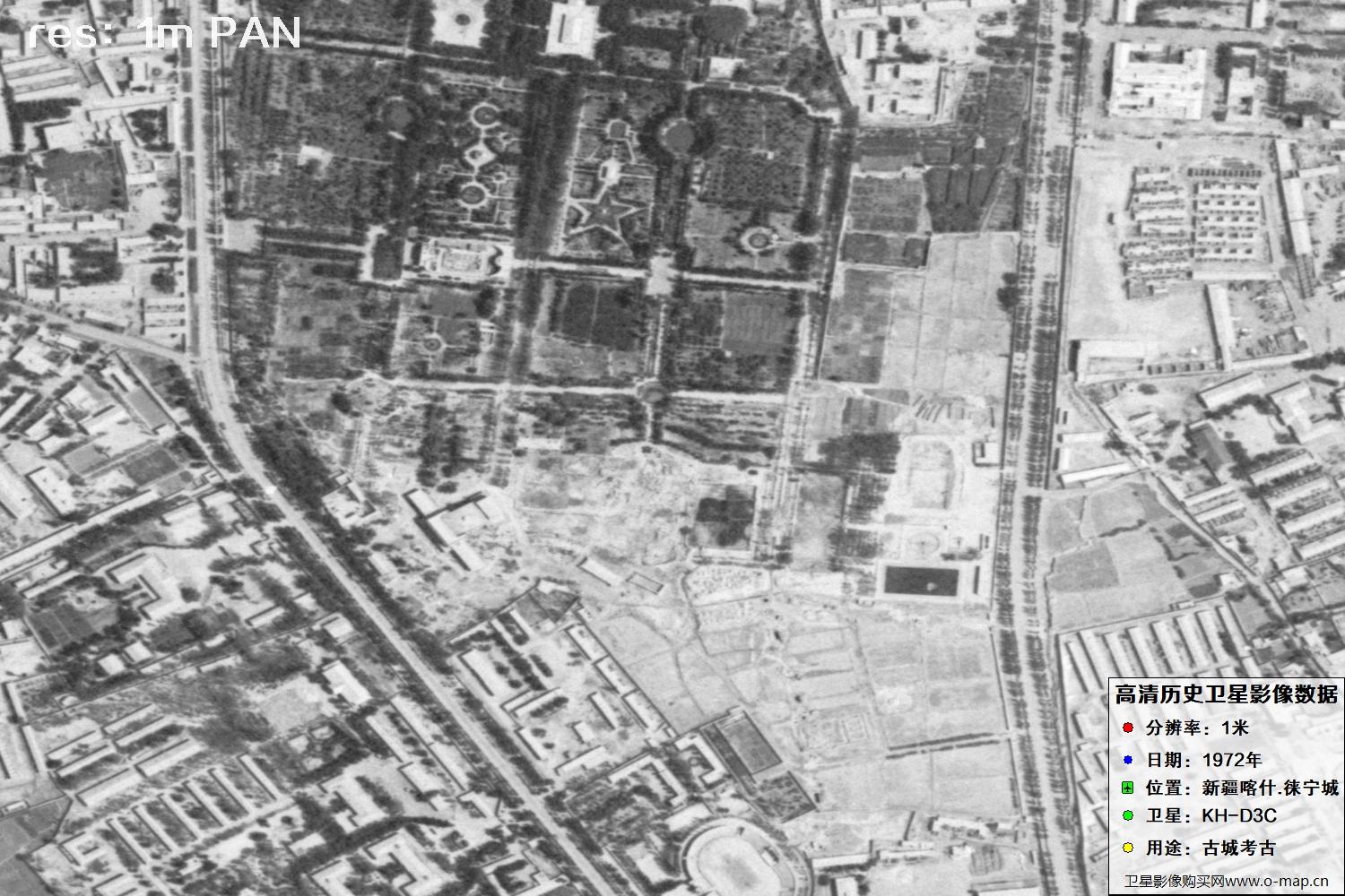 KeyHole锁眼卫星拍摄的新疆赖宁古城1972年历史卫星图像