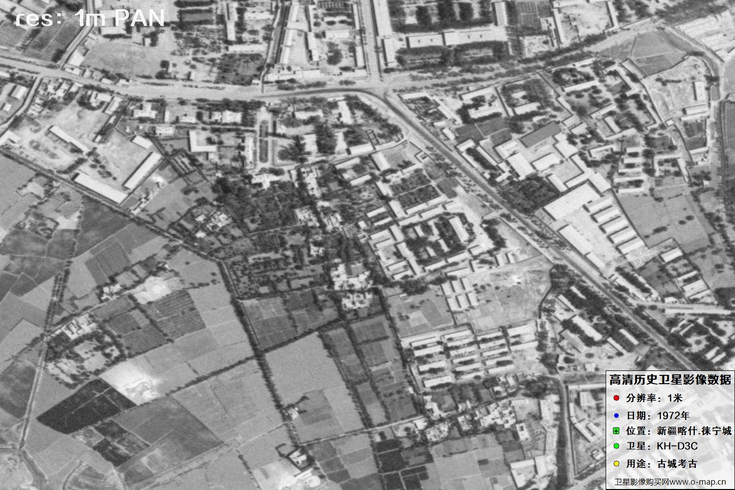 KeyHole锁眼卫星拍摄的新疆赖宁古城1972年历史卫星图像