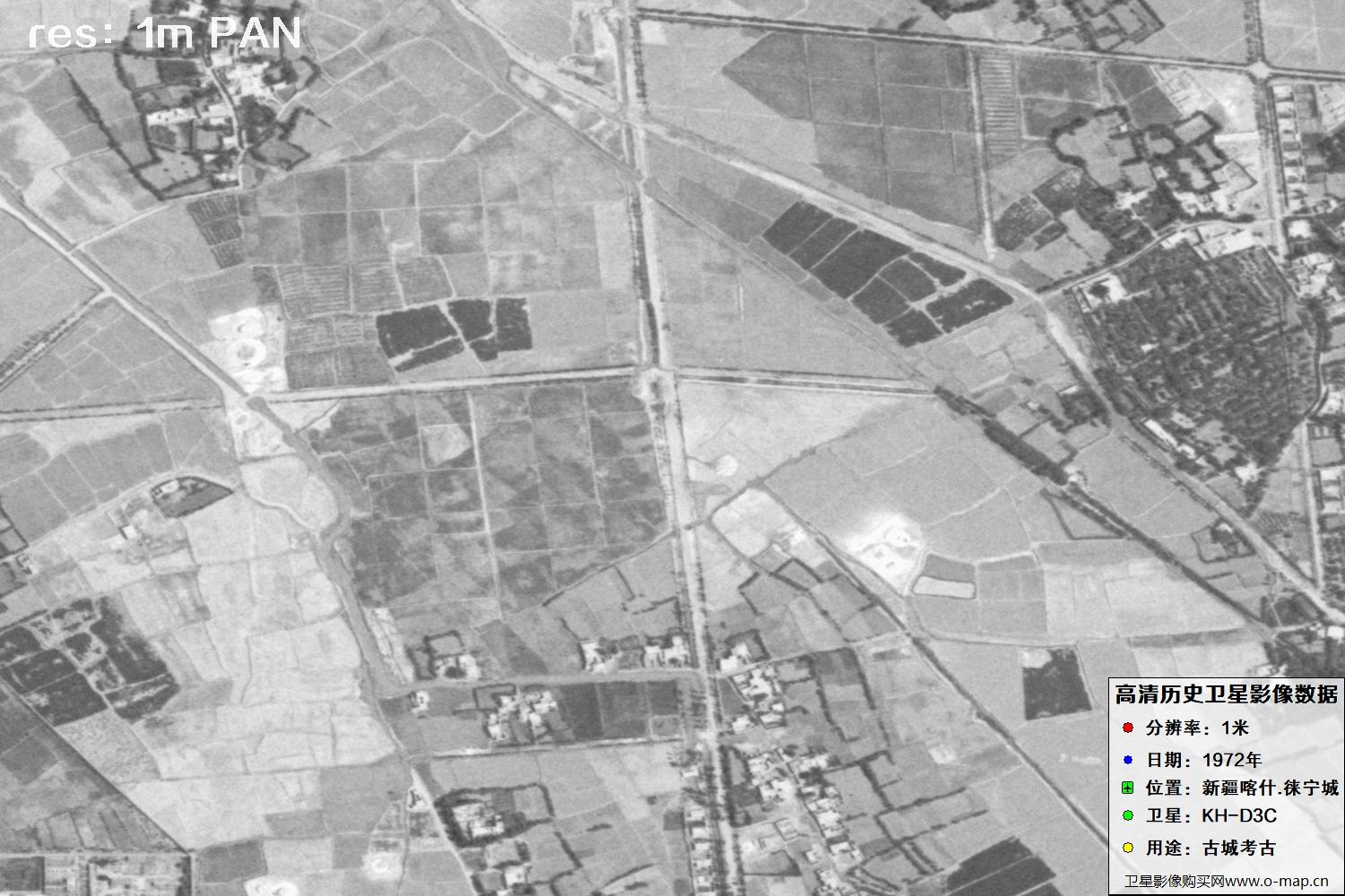 KeyHole锁眼卫星拍摄的新疆赖宁古城1972年历史卫星图像
