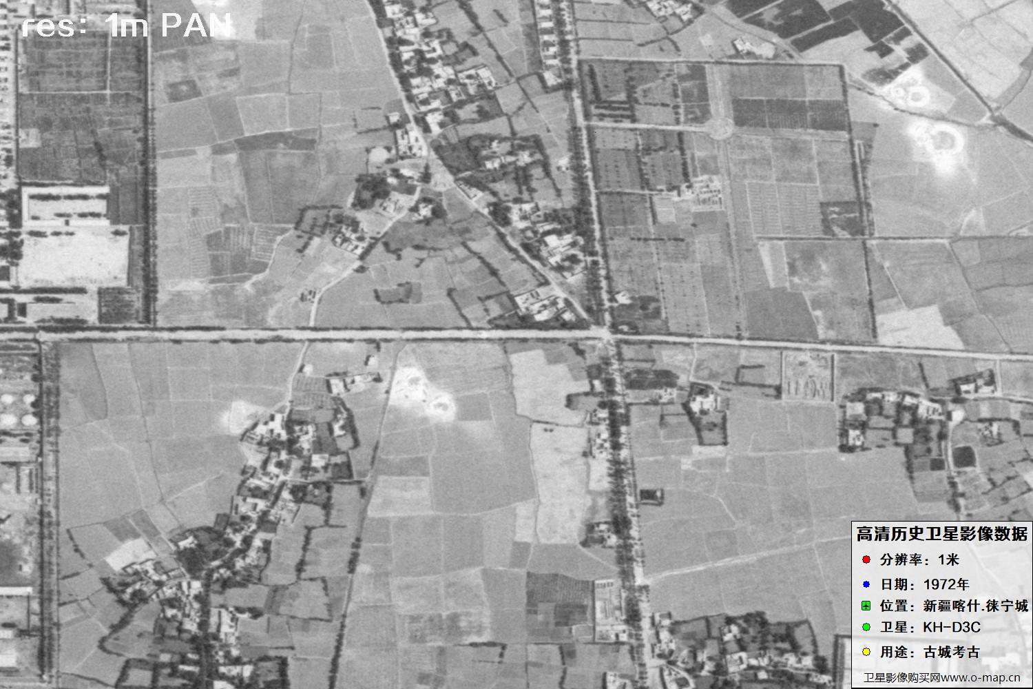 KeyHole锁眼卫星拍摄的新疆赖宁古城1972年历史卫星图像