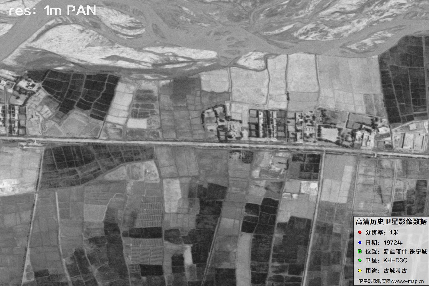 KeyHole锁眼卫星拍摄的新疆赖宁古城1972年历史卫星图像