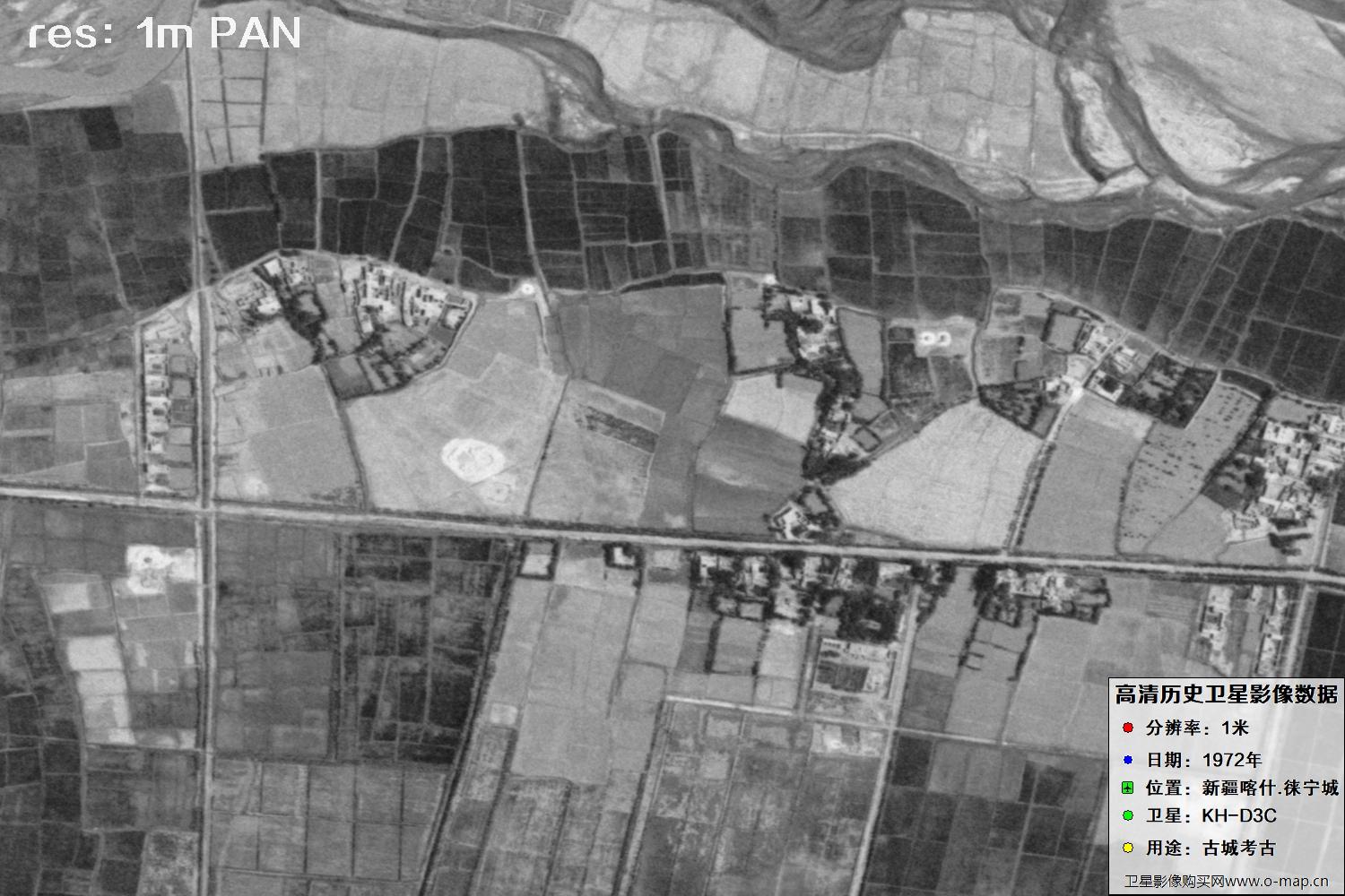 KeyHole锁眼卫星拍摄的新疆赖宁古城1972年历史卫星图像