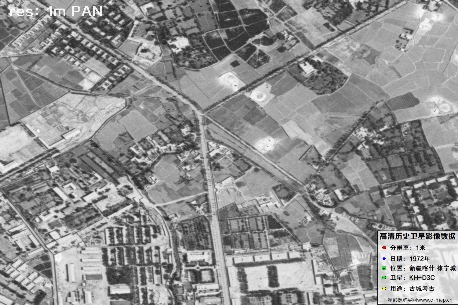 KeyHole锁眼卫星拍摄的新疆赖宁古城1972年历史卫星图像