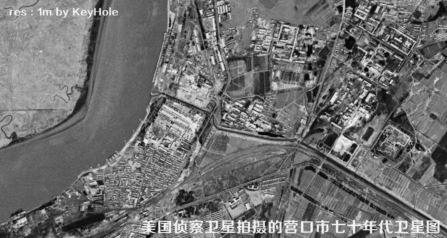 美国锁眼侦察卫星于七十年代拍摄的辽宁省营口市高清历史卫星图