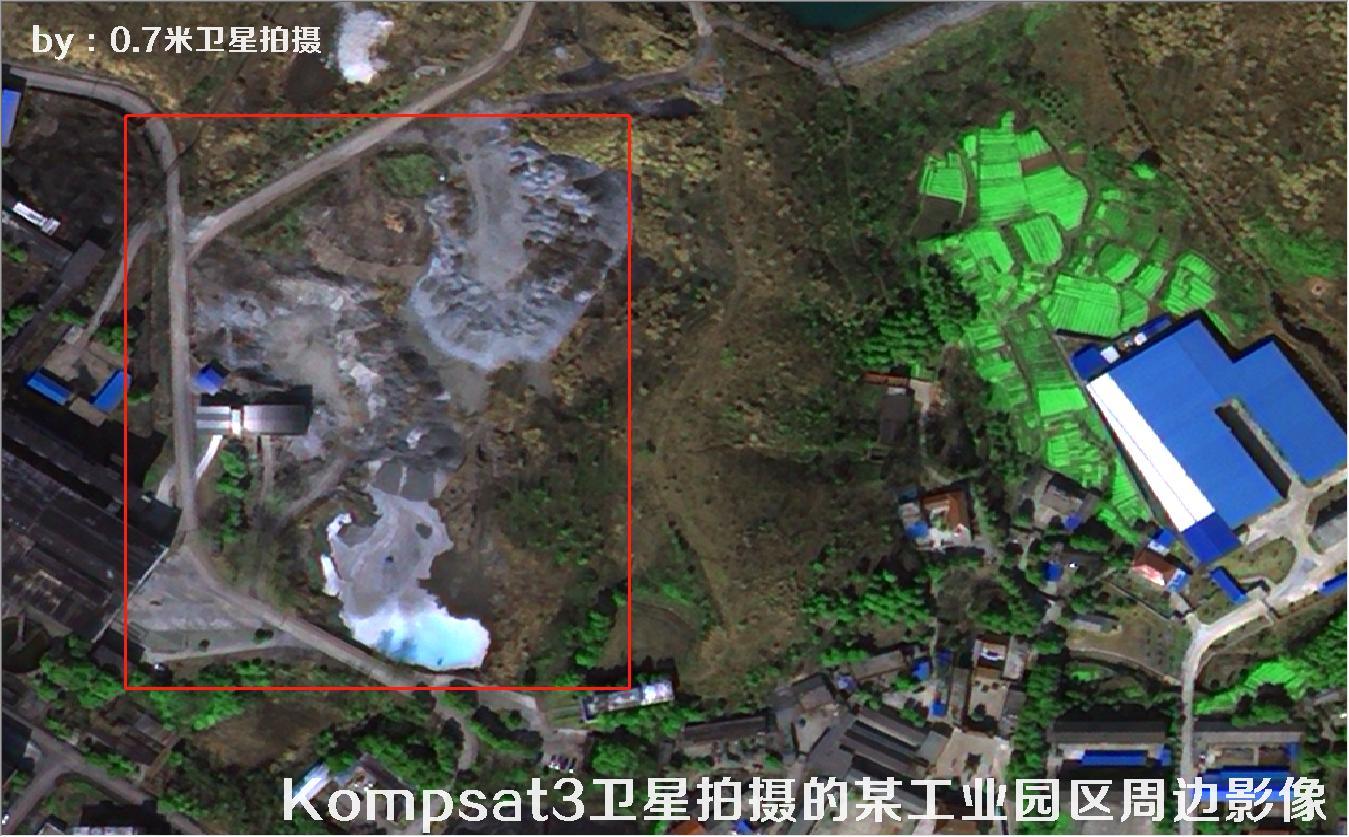 韩国Kompsat3卫星拍摄的建筑工地以及空地和池塘水库卫星图