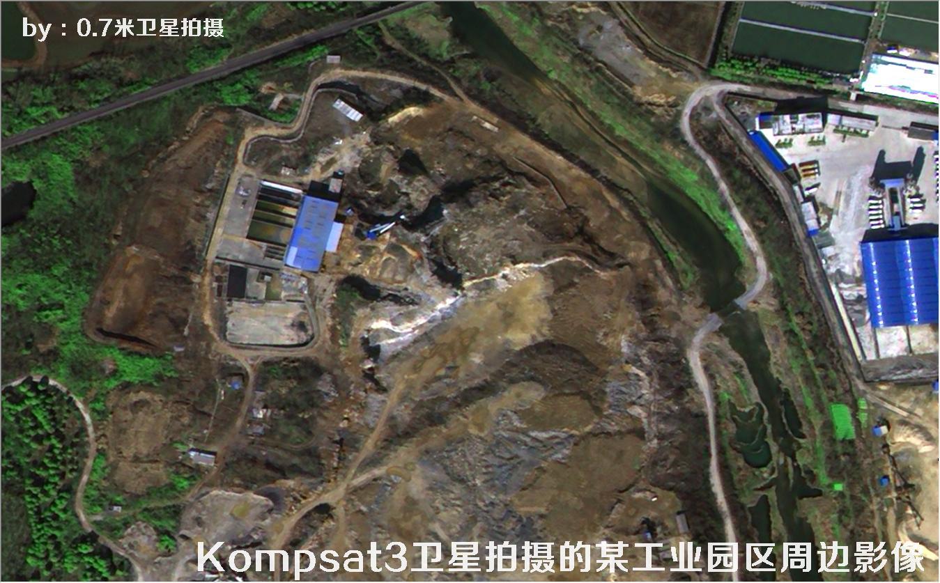 韩国Kompsat3卫星拍摄的建筑工地以及空地和池塘水库卫星图
