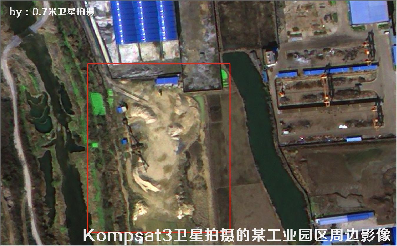 韩国Kompsat3卫星拍摄的建筑工地以及空地和池塘水库卫星图