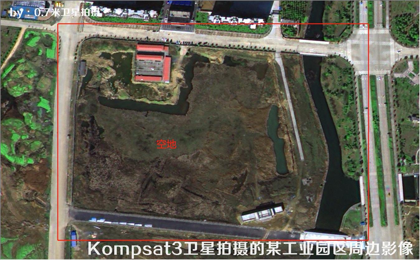韩国Kompsat3卫星拍摄的建筑工地以及空地和池塘水库卫星图