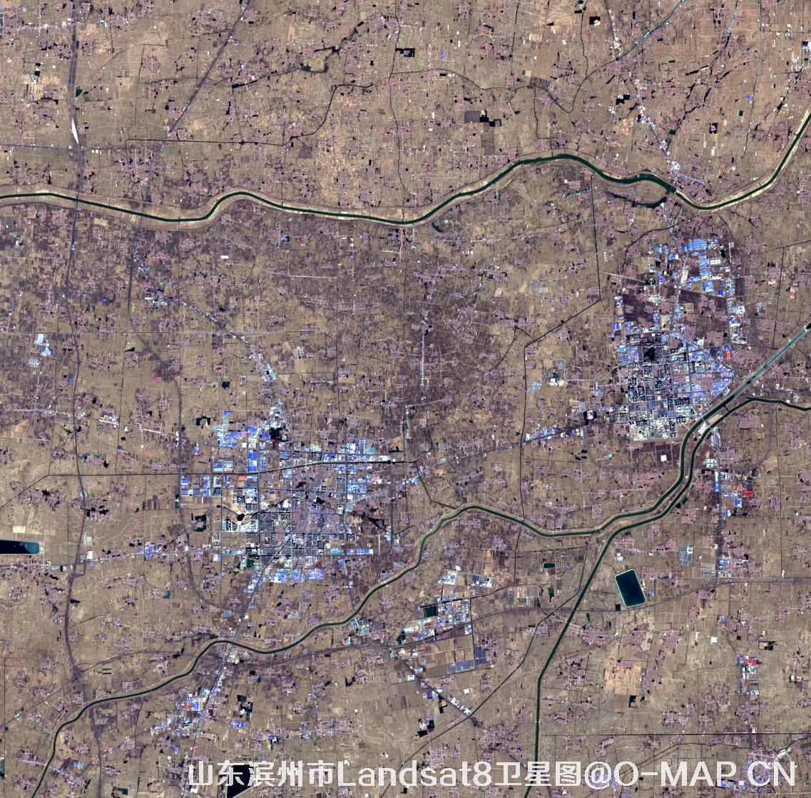 Landsat8卫星2022年3月份拍摄的山东省滨州市卫星图