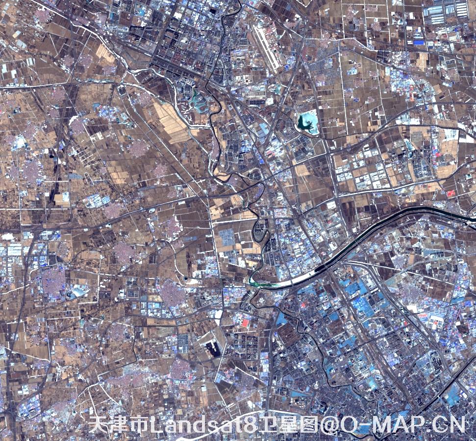 Landsat8卫星2022年3月份拍摄的天津市卫星图