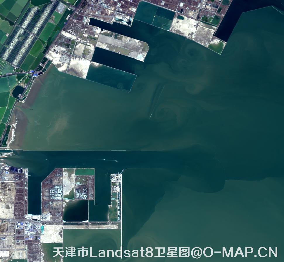 Landsat8卫星2022年3月份拍摄的天津市卫星图