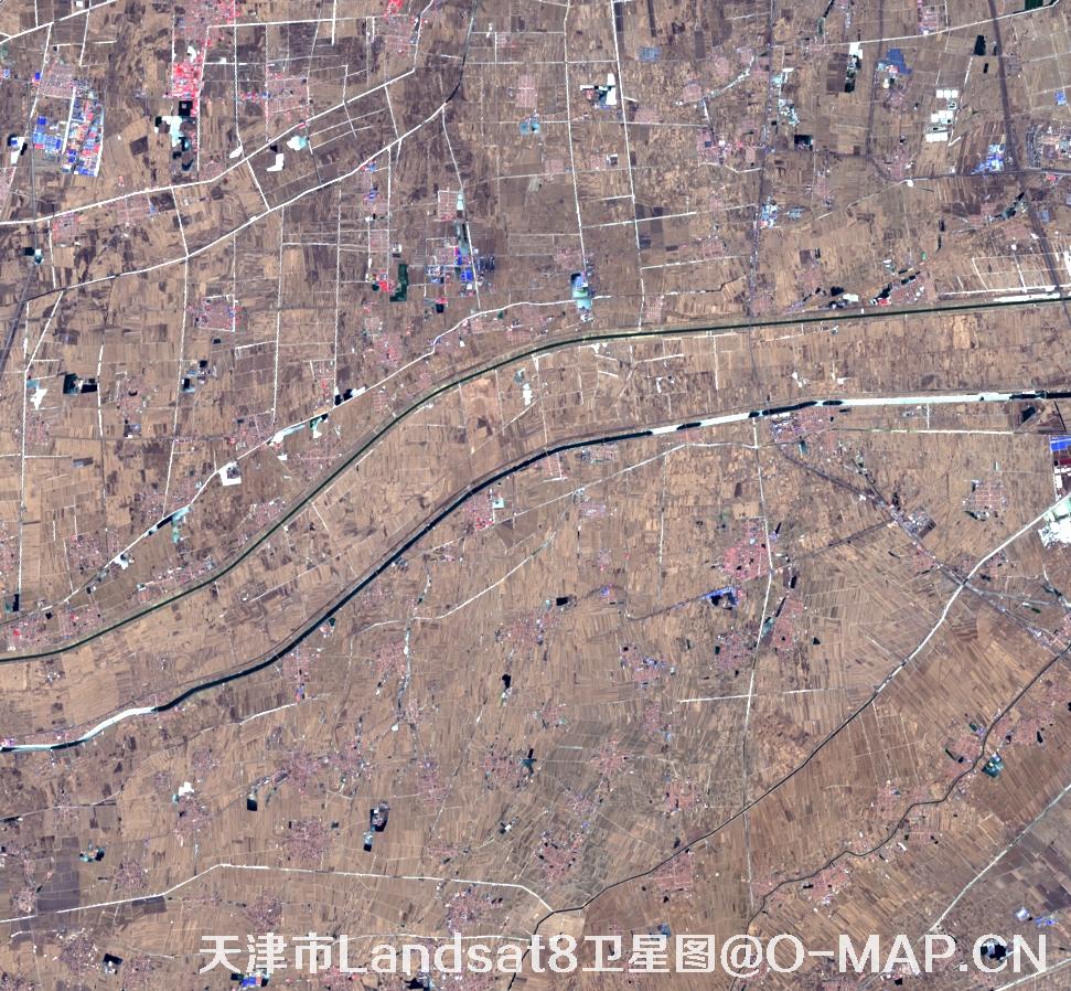 Landsat8卫星2022年3月份拍摄的天津市卫星图