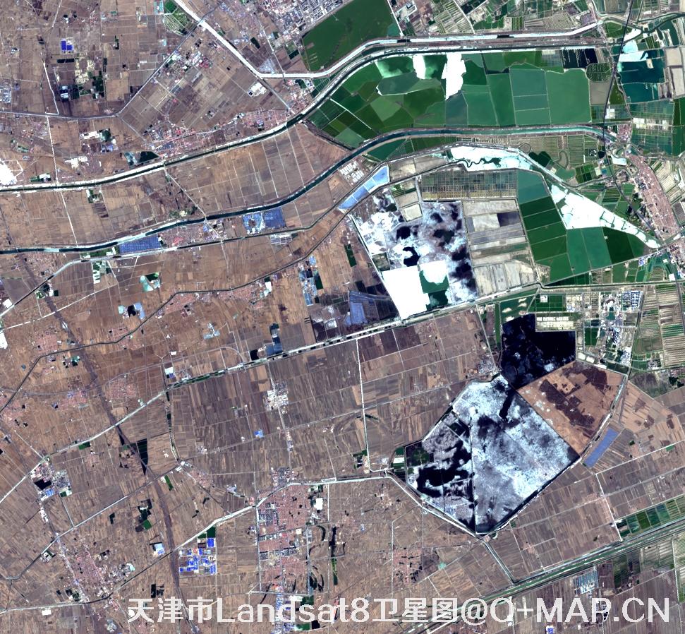 Landsat8卫星2022年3月份拍摄的天津市卫星图
