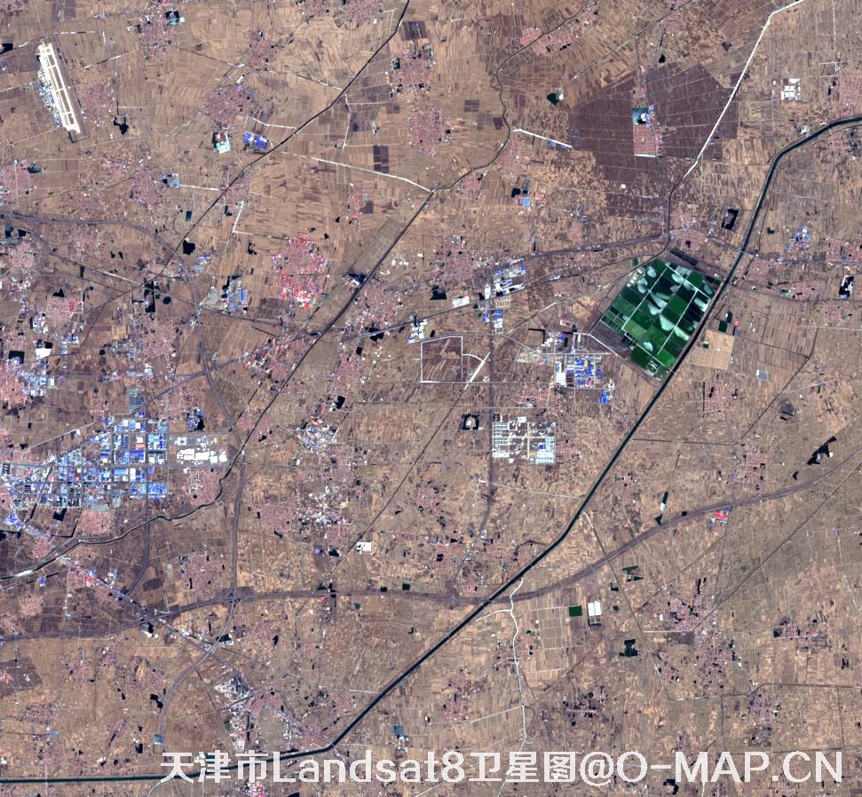 Landsat8卫星2022年3月份拍摄的天津市卫星图