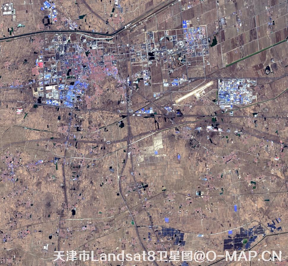 Landsat8卫星2022年3月份拍摄的天津市卫星图