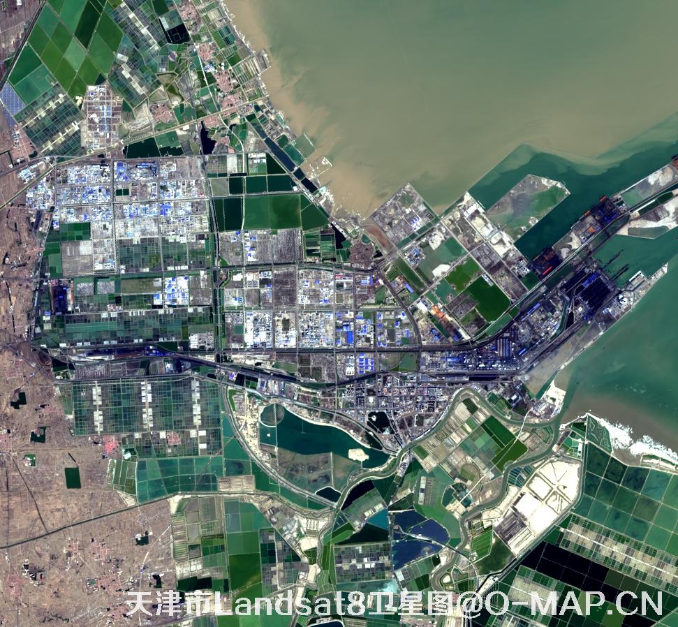 Landsat8卫星2022年3月份拍摄的天津市卫星图
