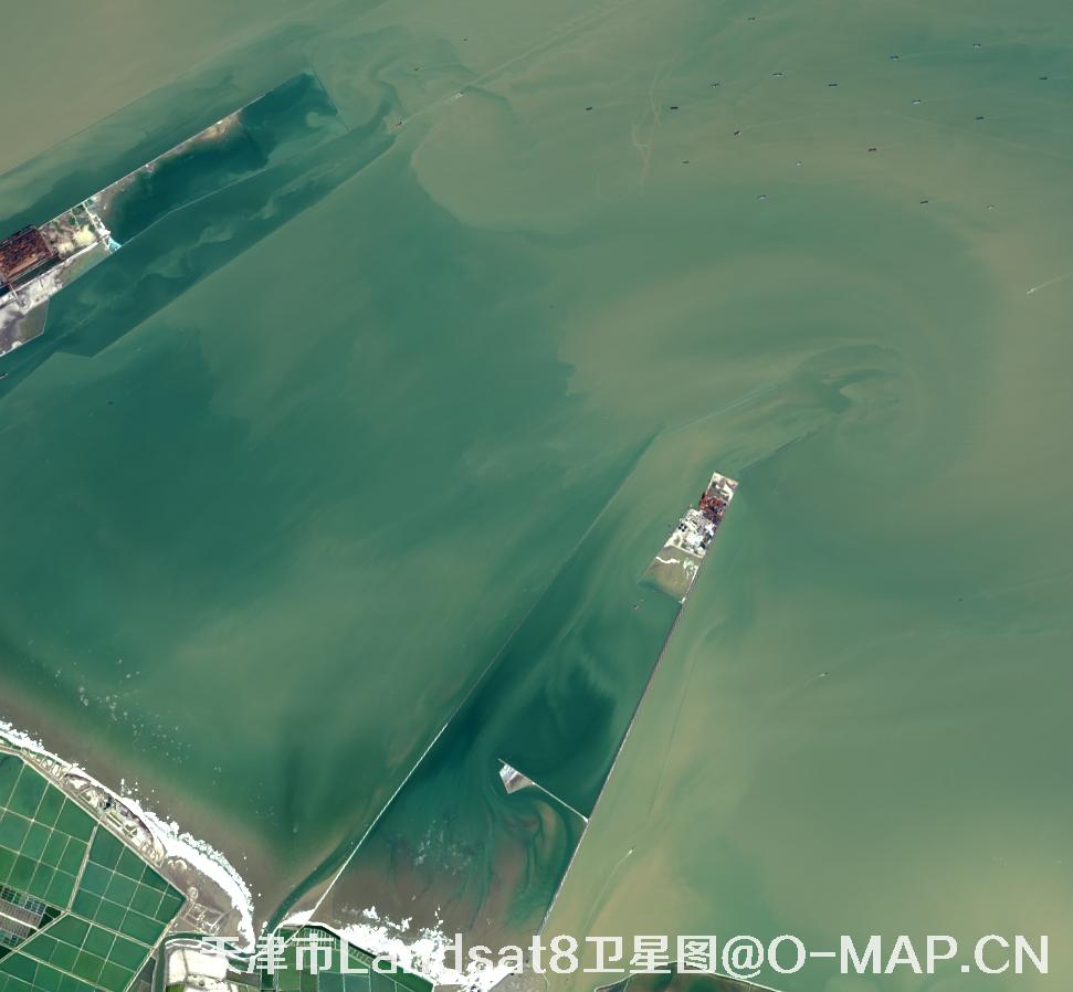 Landsat8卫星2022年3月份拍摄的天津市卫星图