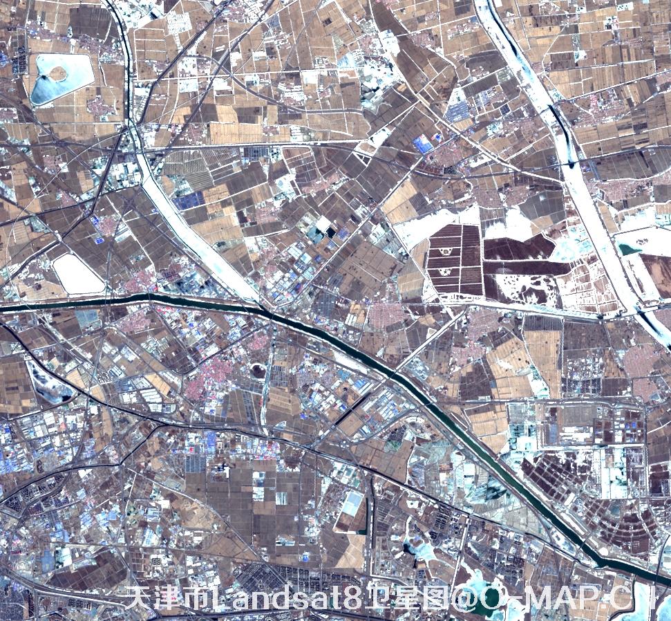 Landsat8卫星2022年3月份拍摄的天津市卫星图