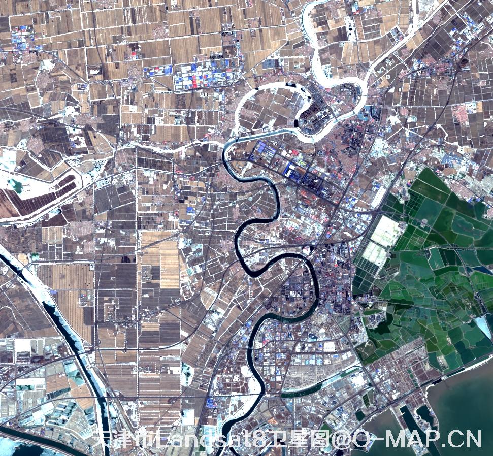 Landsat8卫星2022年3月份拍摄的天津市卫星图