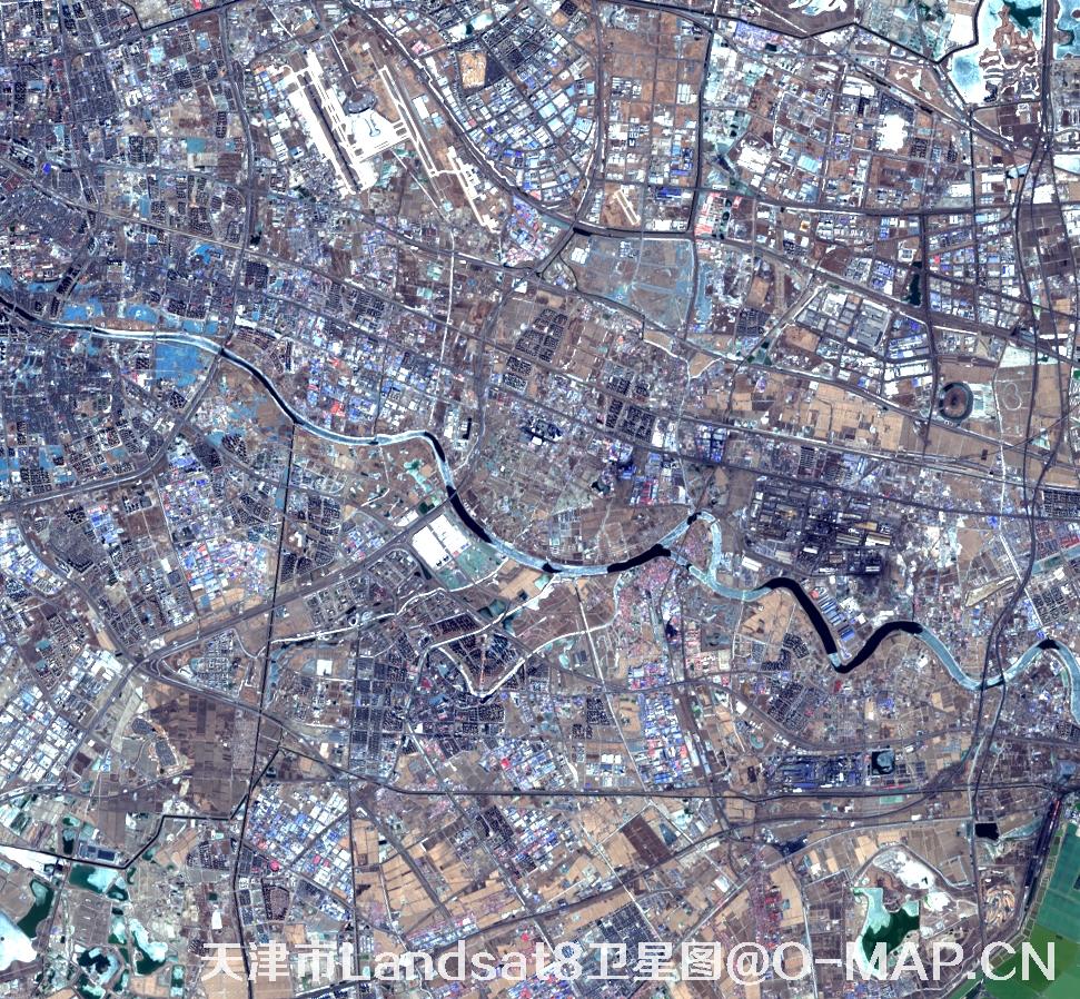Landsat8卫星2022年3月份拍摄的天津市卫星图