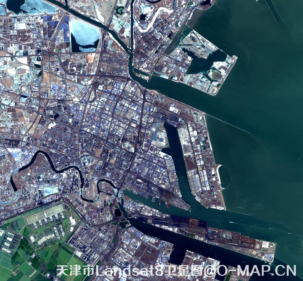 Landsat8卫星2022年3月份拍摄的天津市卫星图