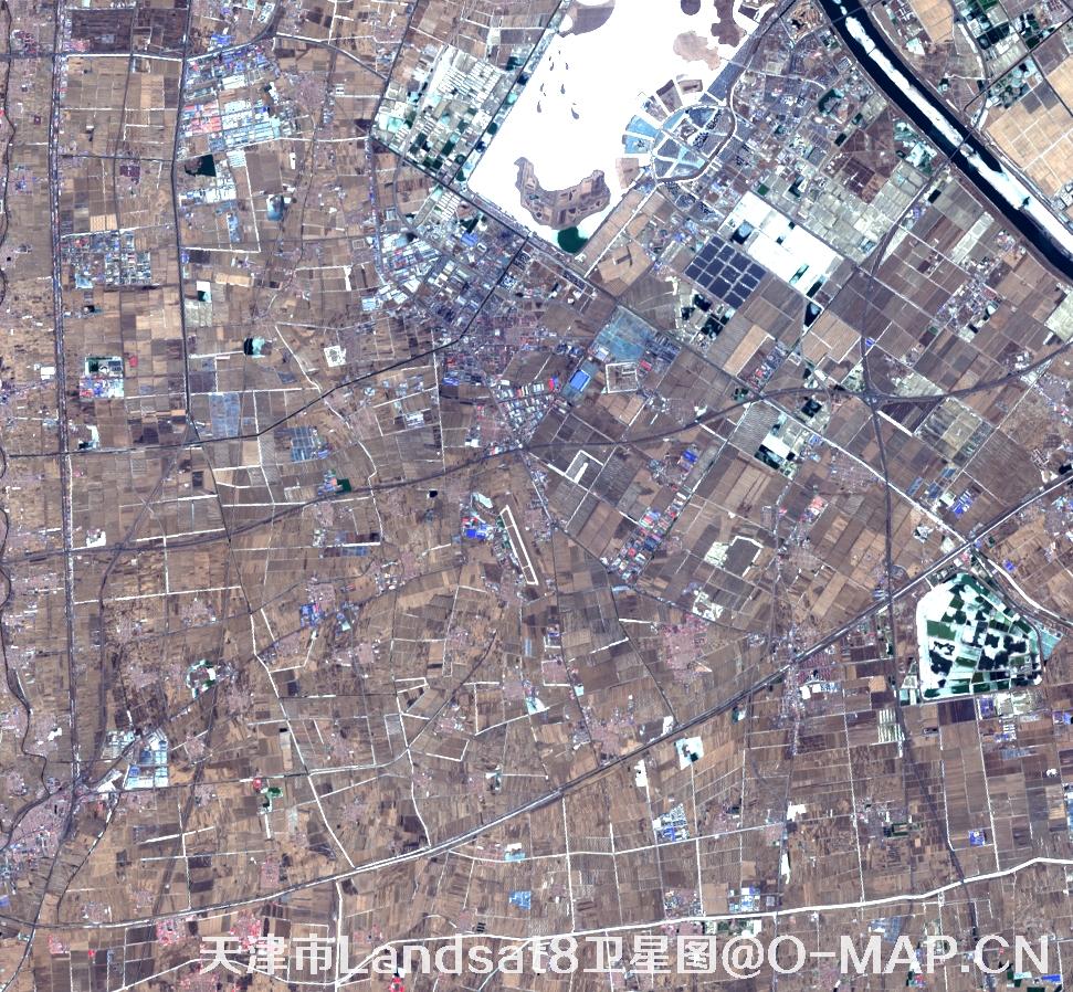 Landsat8卫星2022年3月份拍摄的天津市卫星图