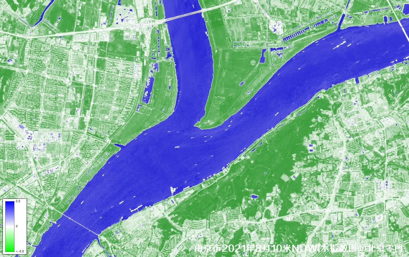 江苏省南京市2021年NDWI水被指数图（局部放大）
