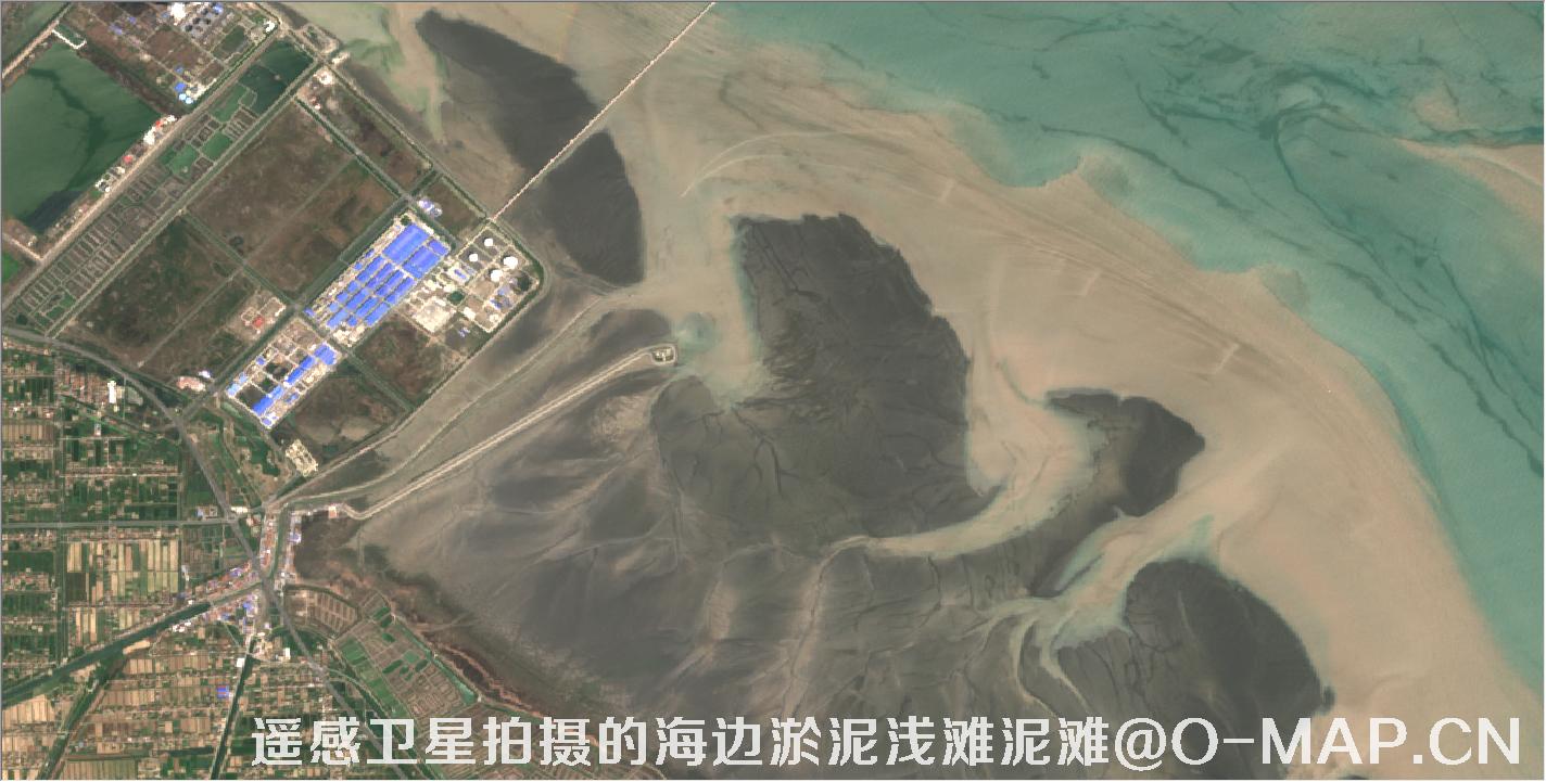 遥感卫星拍摄的海边淤泥浅滩泥滩卫星图