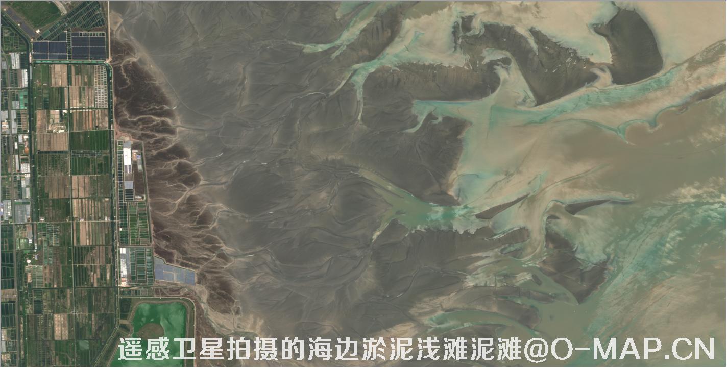 遥感卫星拍摄的海边淤泥浅滩泥滩卫星图