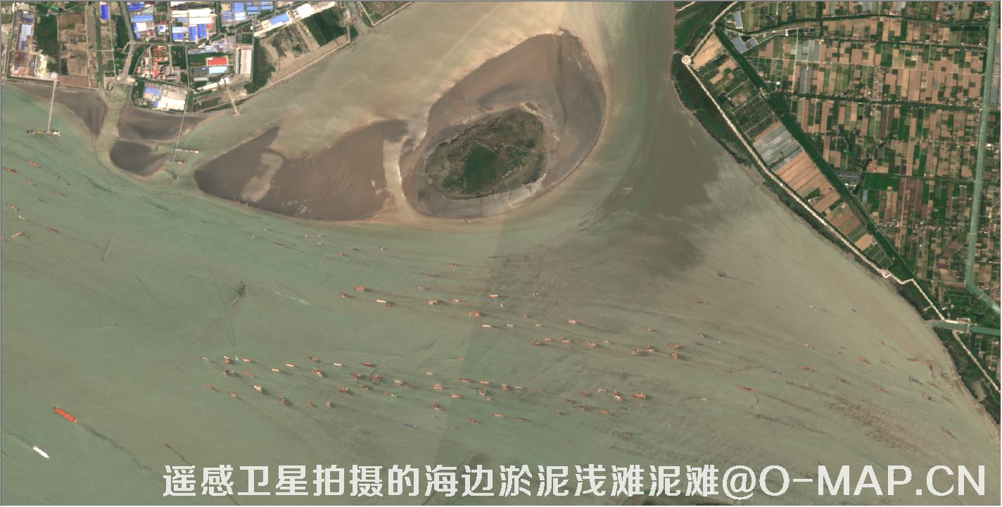 遥感卫星拍摄的海边淤泥浅滩泥滩卫星图