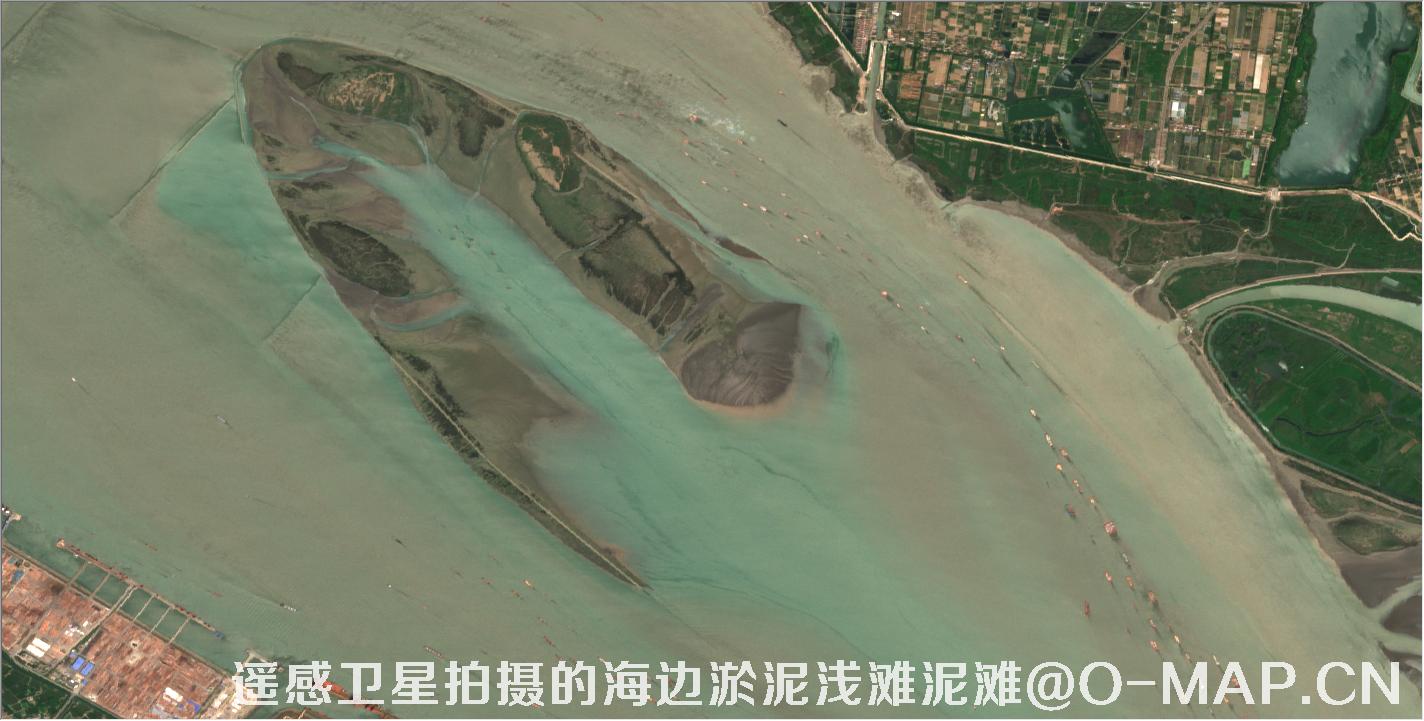 遥感卫星拍摄的海边淤泥浅滩泥滩卫星图