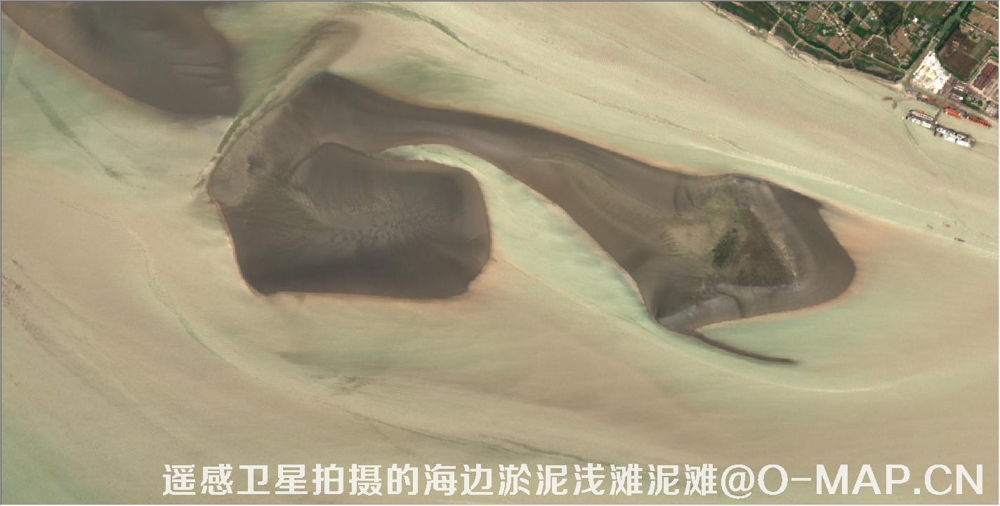 遥感卫星拍摄的海边淤泥浅滩泥滩卫星图
