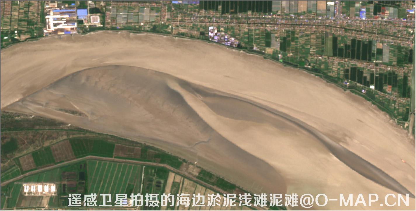 遥感卫星拍摄的海边淤泥浅滩泥滩卫星图
