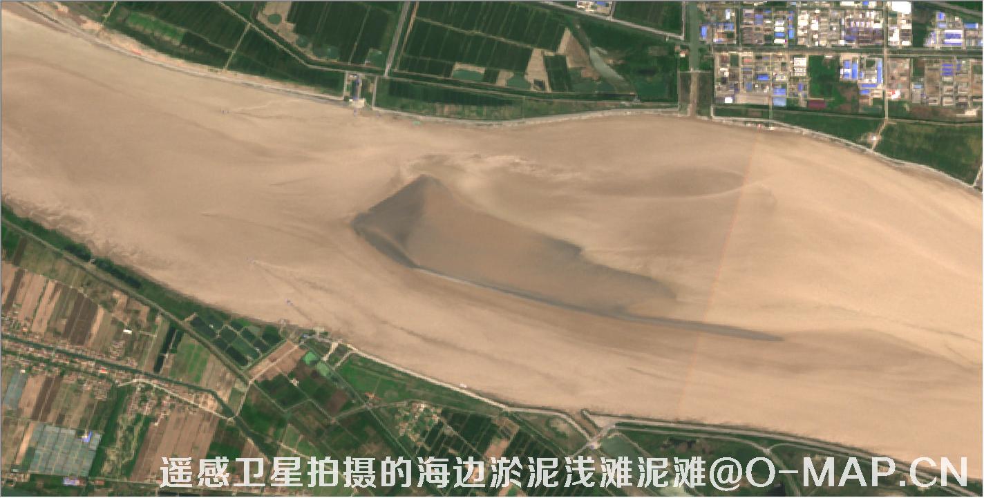 遥感卫星拍摄的海边淤泥浅滩泥滩卫星图