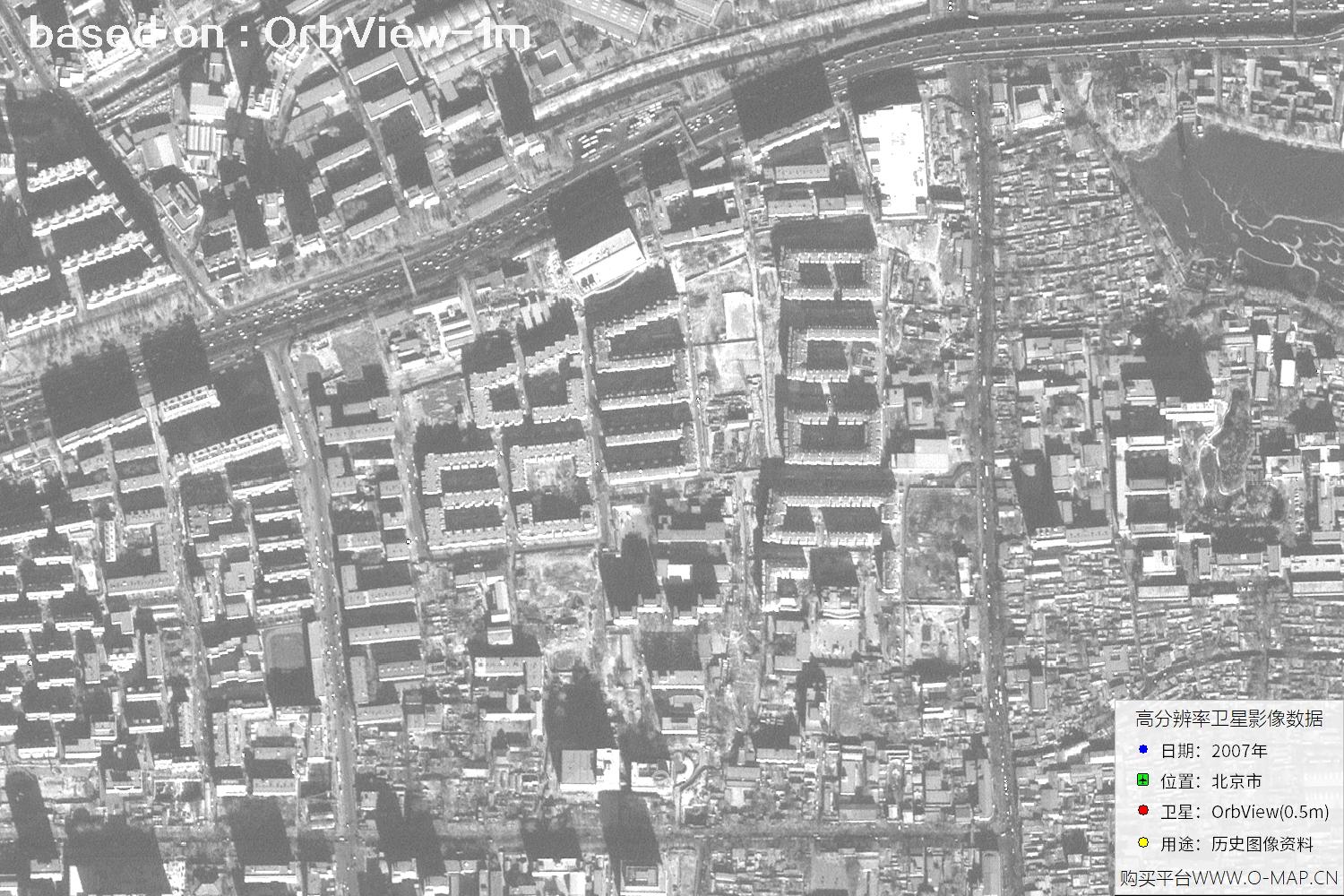 1米分辨率OrbView卫星2007年拍摄的北京市影像图