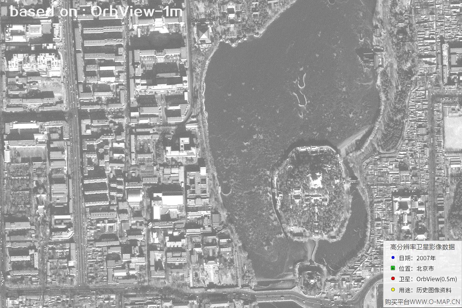 1米分辨率OrbView卫星2007年拍摄的北京市影像图