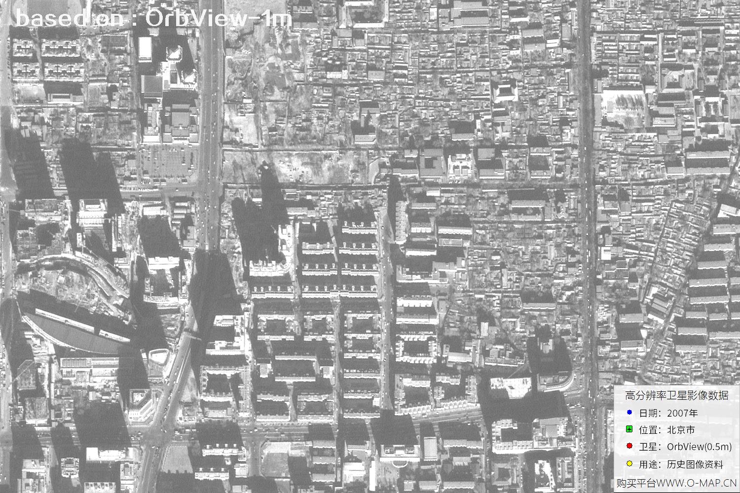 1米分辨率OrbView卫星2007年拍摄的北京市影像图