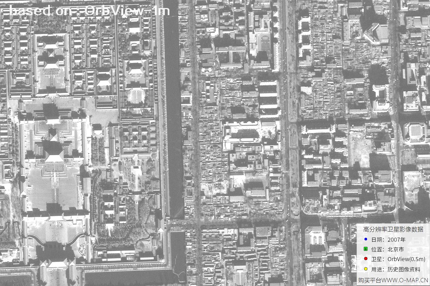 1米分辨率OrbView卫星2007年拍摄的北京市影像图