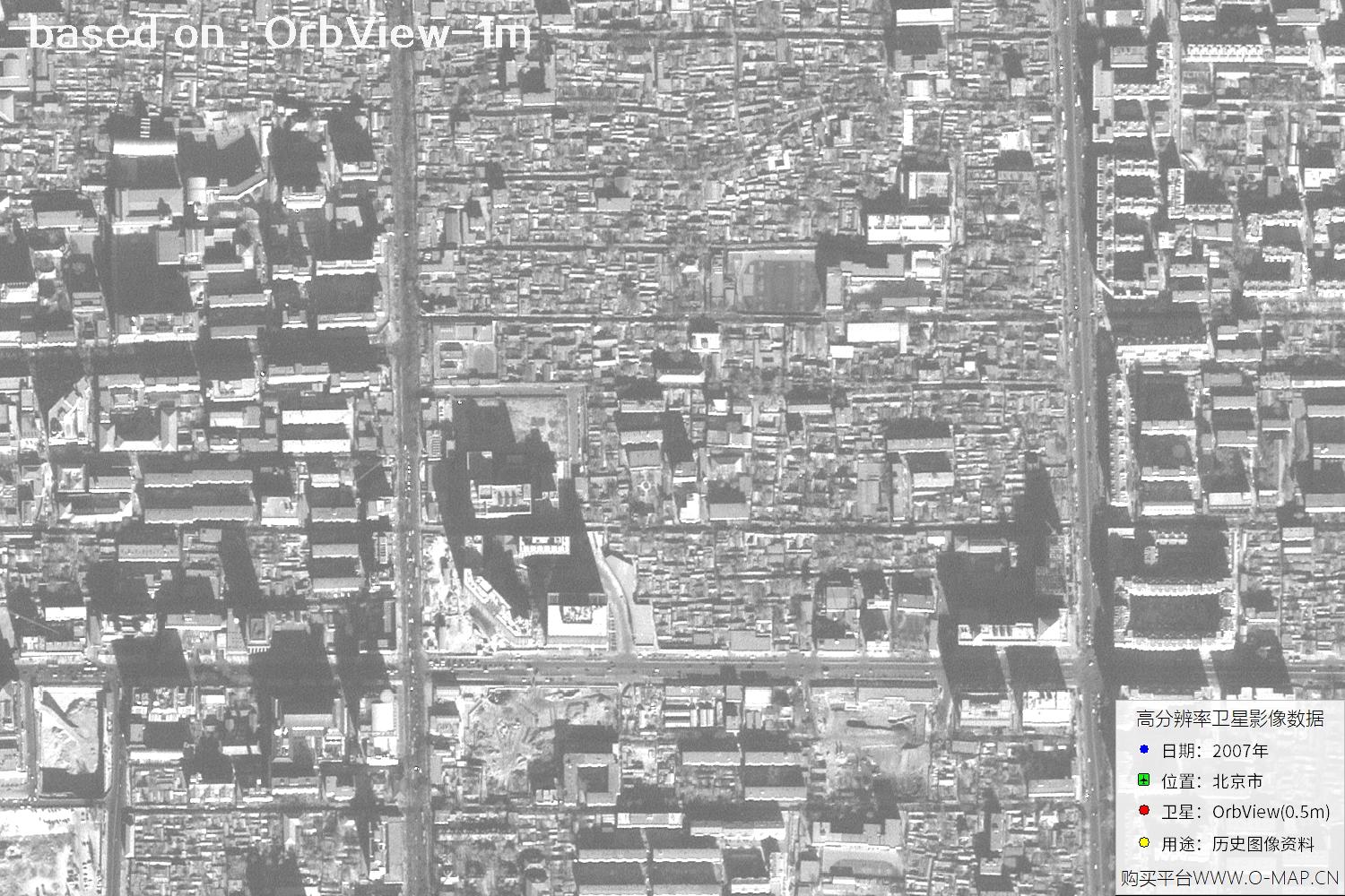 1米分辨率OrbView卫星2007年拍摄的北京市影像图