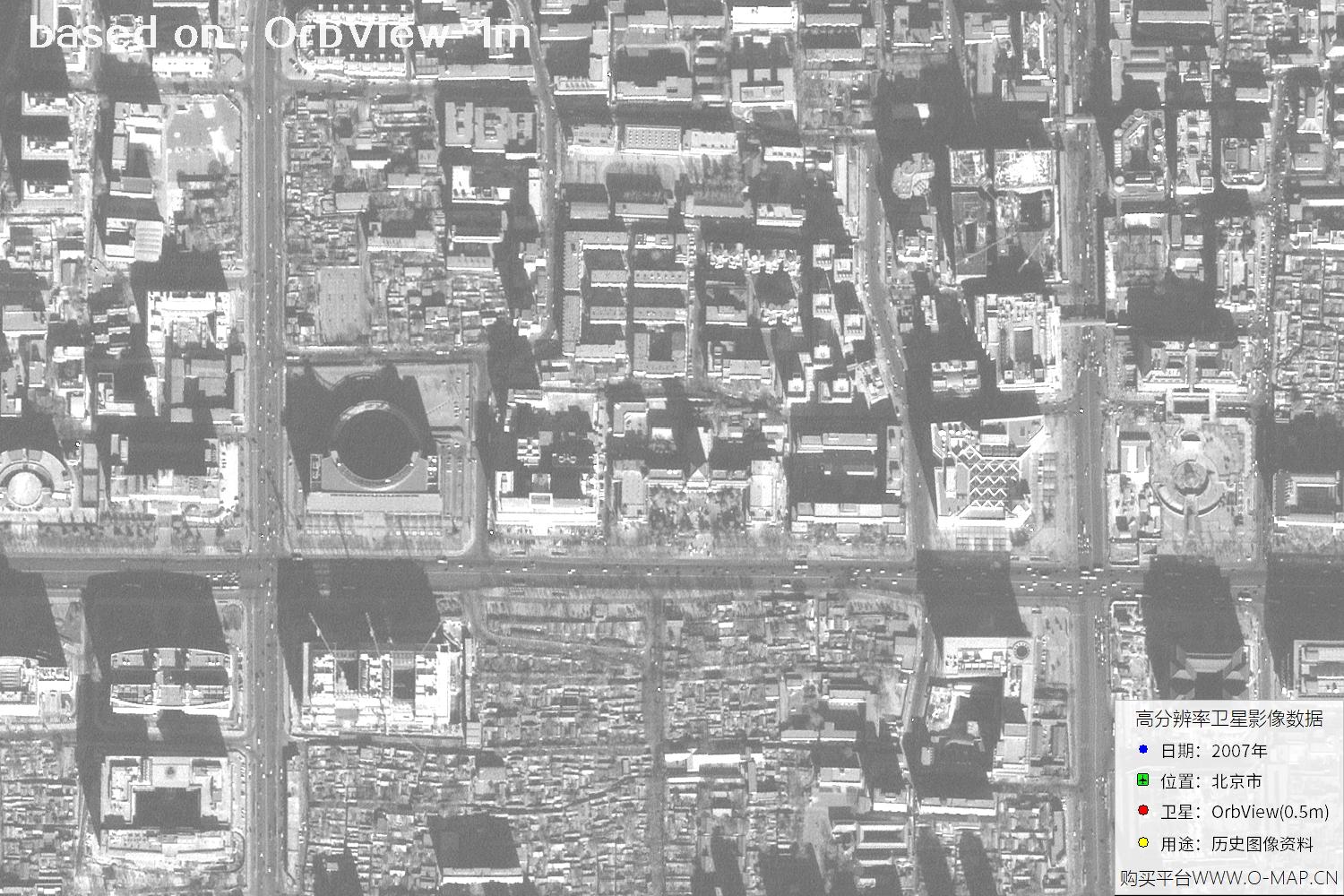 1米分辨率OrbView卫星2007年拍摄的北京市影像图