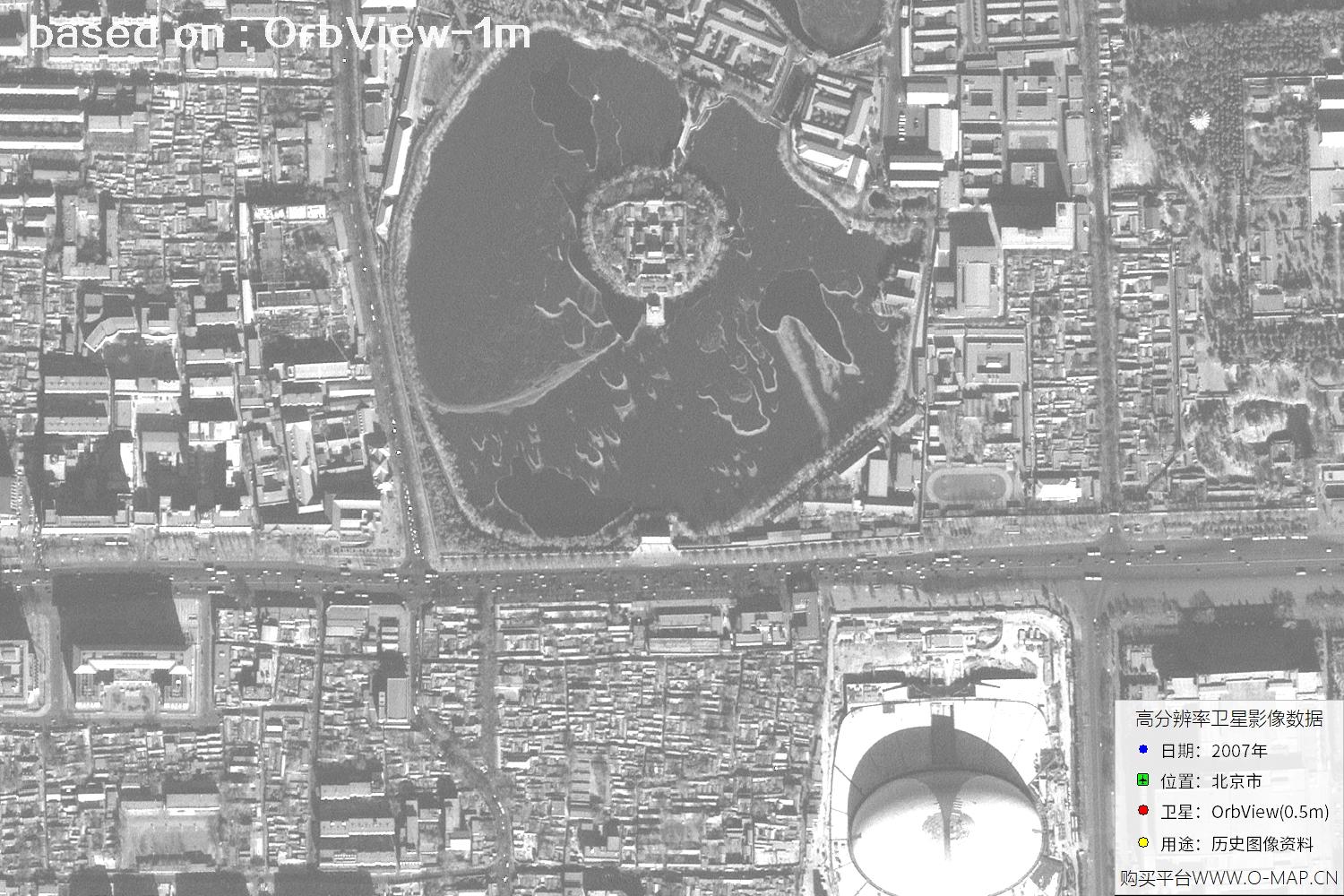 1米分辨率OrbView卫星2007年拍摄的北京市影像图