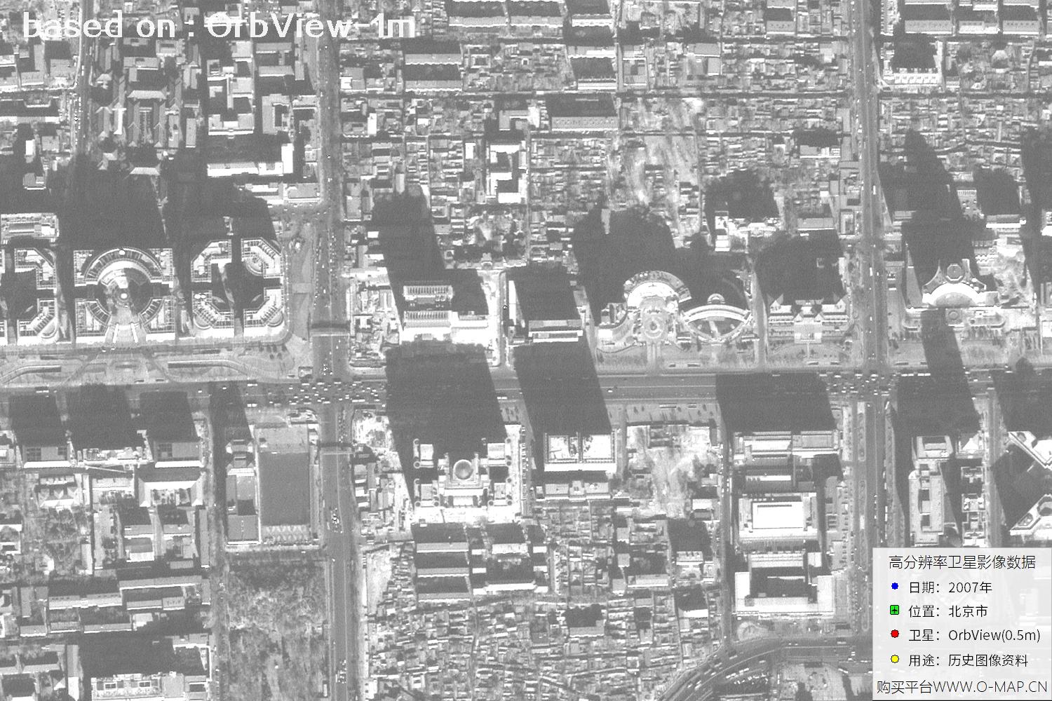 1米分辨率OrbView卫星2007年拍摄的北京市影像图