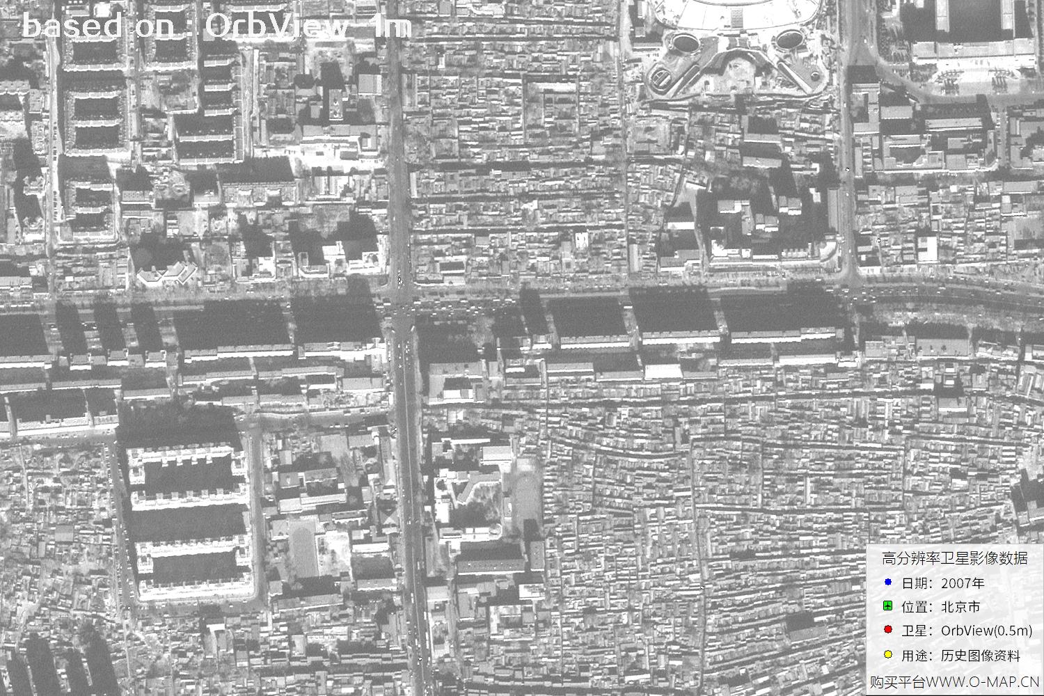 1米分辨率OrbView卫星2007年拍摄的北京市影像图
