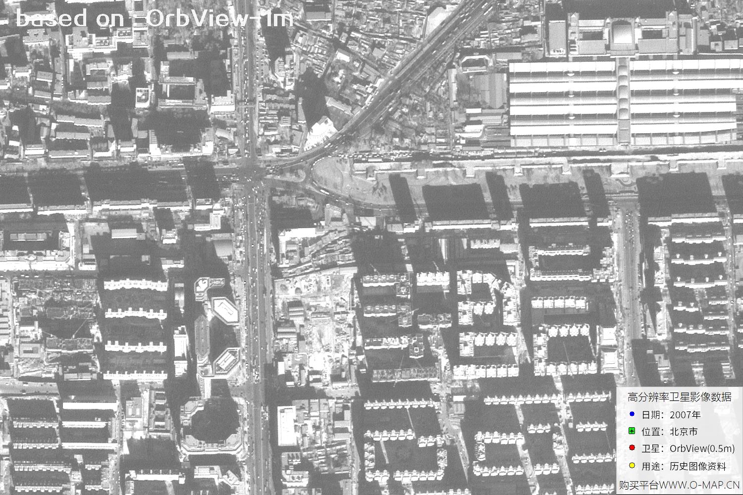 1米分辨率OrbView卫星2007年拍摄的北京市影像图
