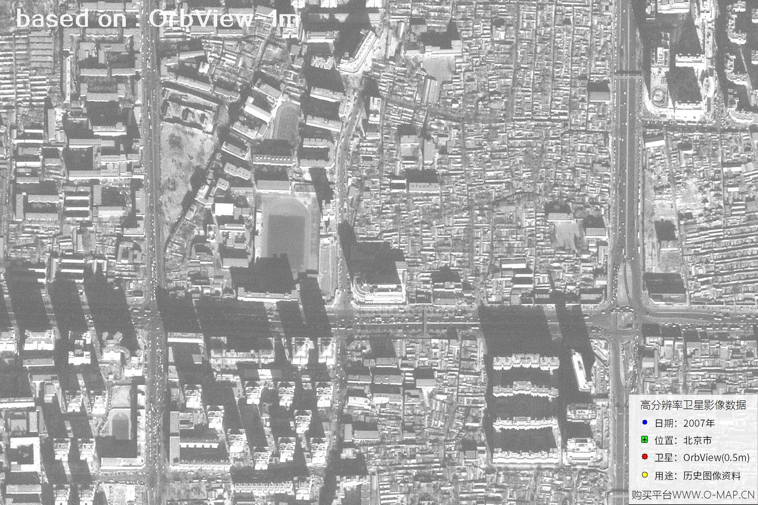 1米分辨率OrbView卫星2007年拍摄的北京市影像图