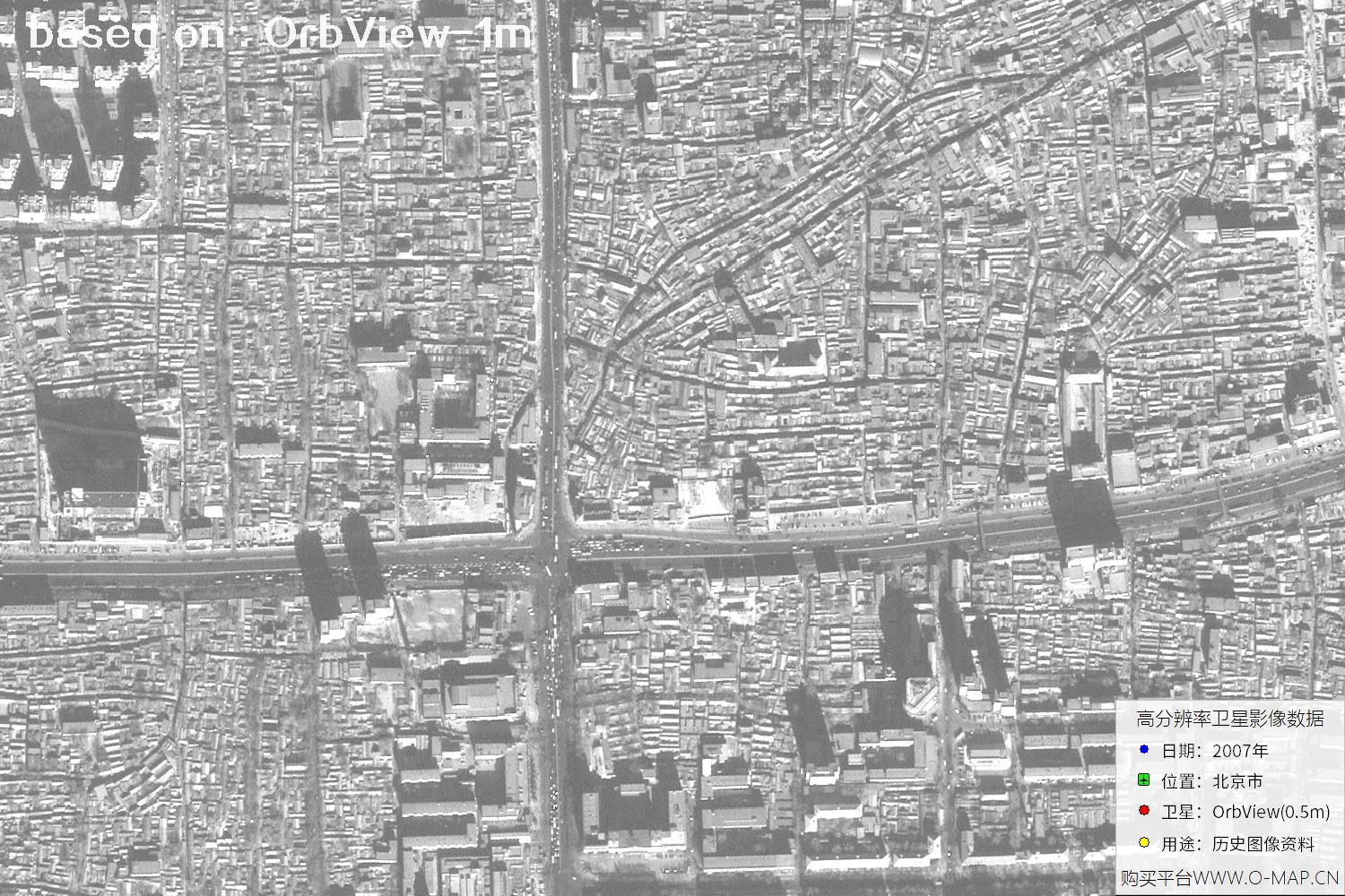 1米分辨率OrbView卫星2007年拍摄的北京市影像图
