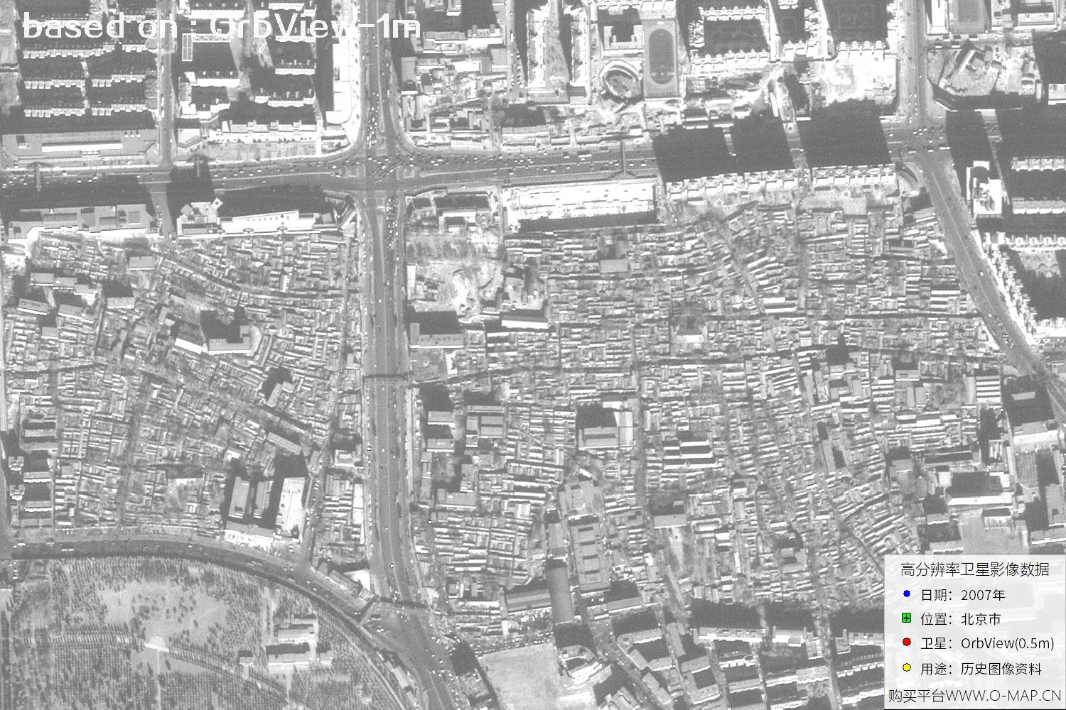 1米分辨率OrbView卫星2007年拍摄的北京市影像图